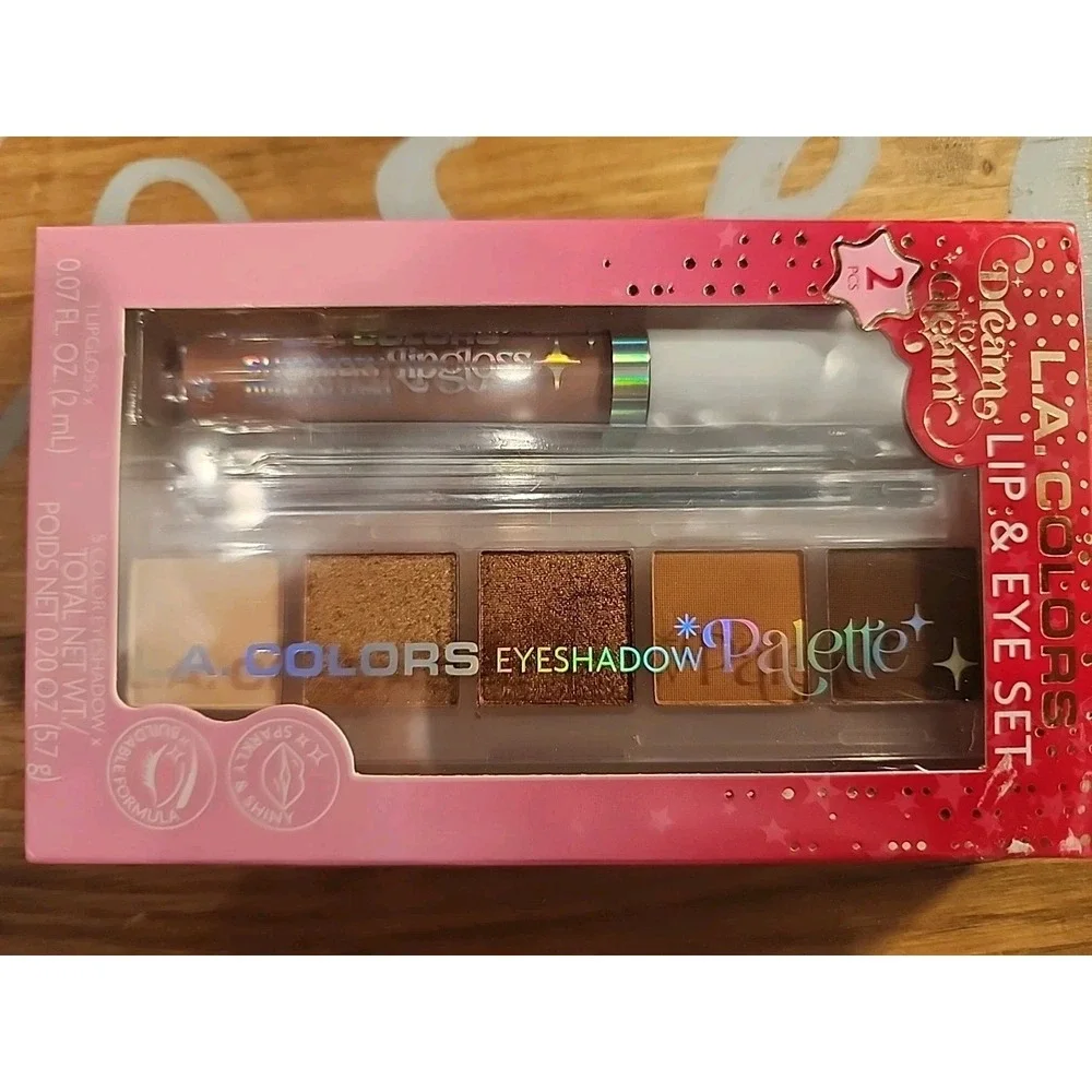 NEw L.A. Colors Dream to Gleam 6 pc. Shiny Lip Gloss Set & Eyeshadow Palette Set